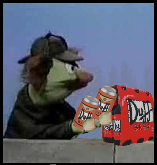 Hemlock double fists Duff Beer.